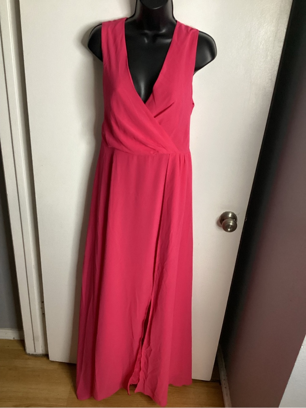 V-Neck Fuchsia Wrap Maxi Dress L